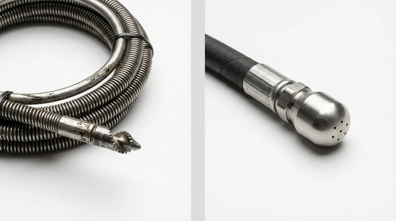 Drain snake cable and hydro jetting nozzle used for drain cleaning in Eureka, CA
