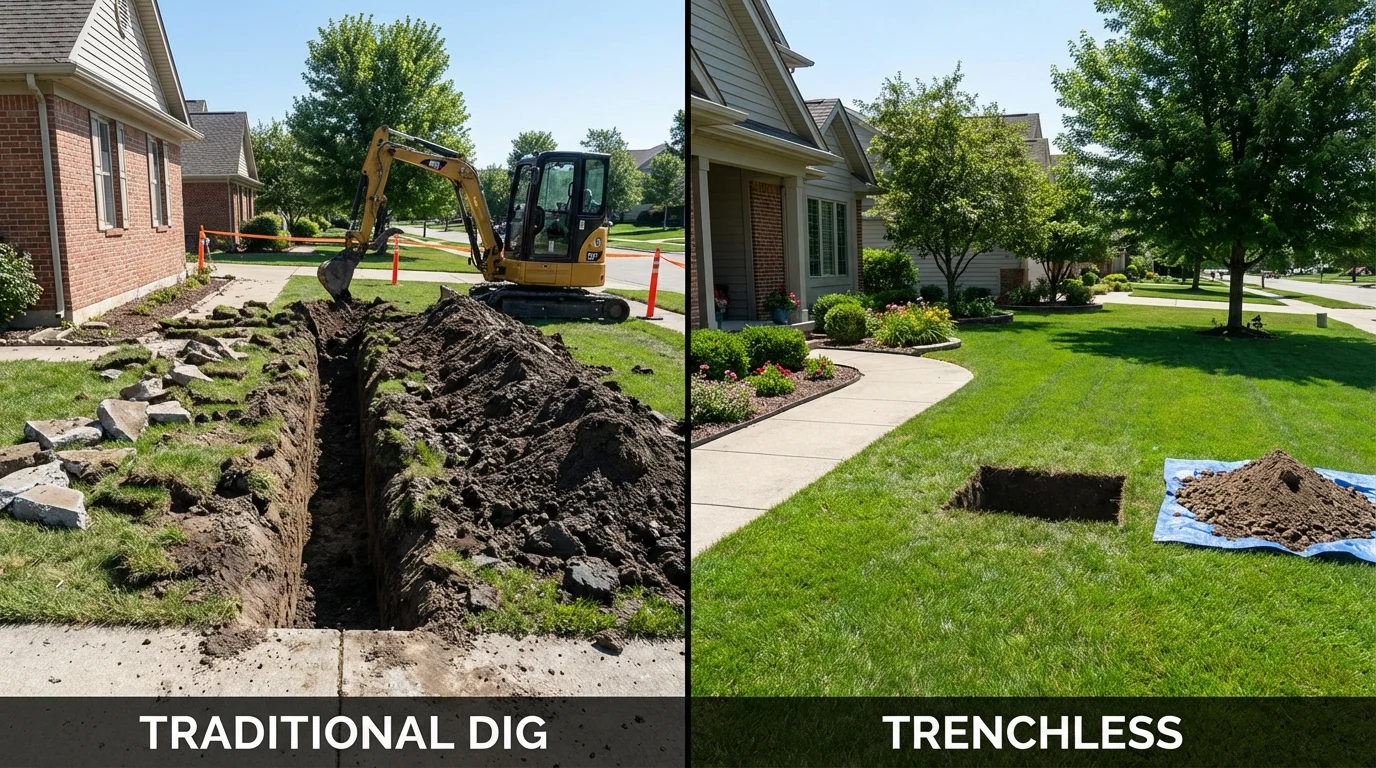 Trenchless sewer repair with minimal yard damage versus traditional excavation in Eureka, CA